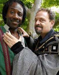 Sid Sloane as Robin Hood and John Thompson as the Sheriff of Nottingham in this year's Marlowe Pantomime.