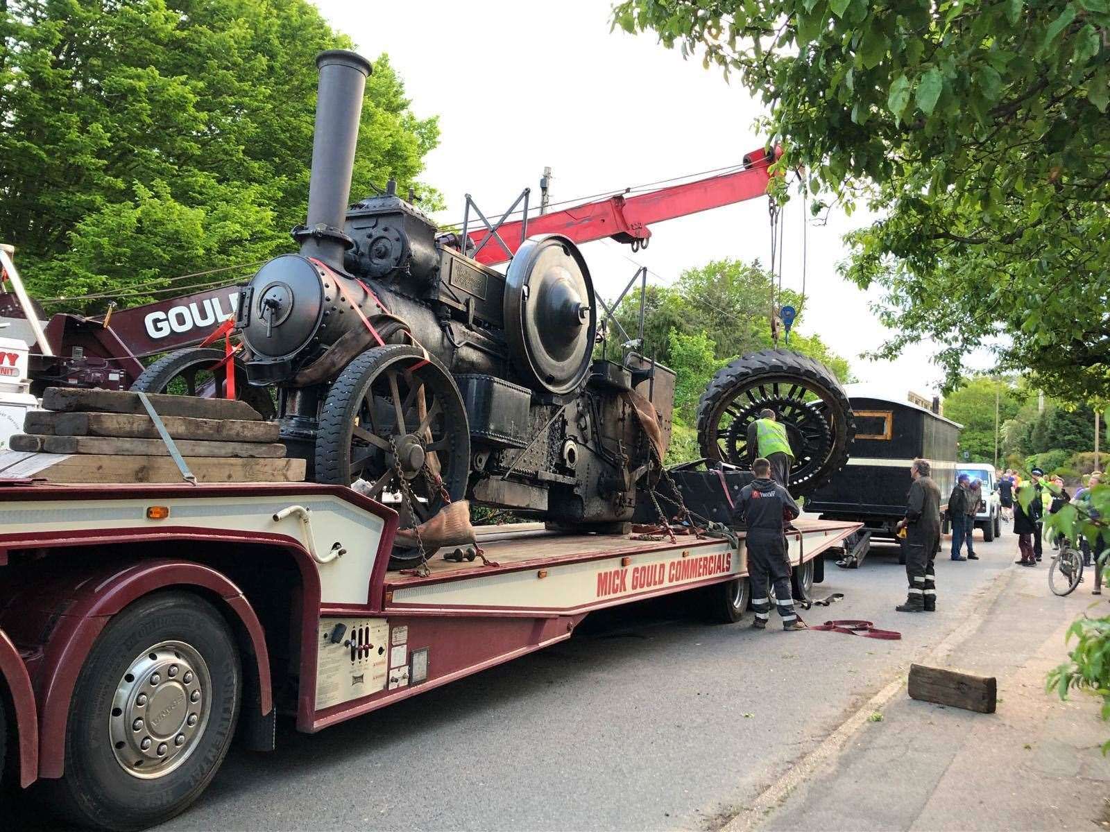 Two recovery trucks were needed to rescue Nightmare the steam traction engine when it lost one of its rear wheels on the B245 at Hildenborough. Picture via Jackie Nixon