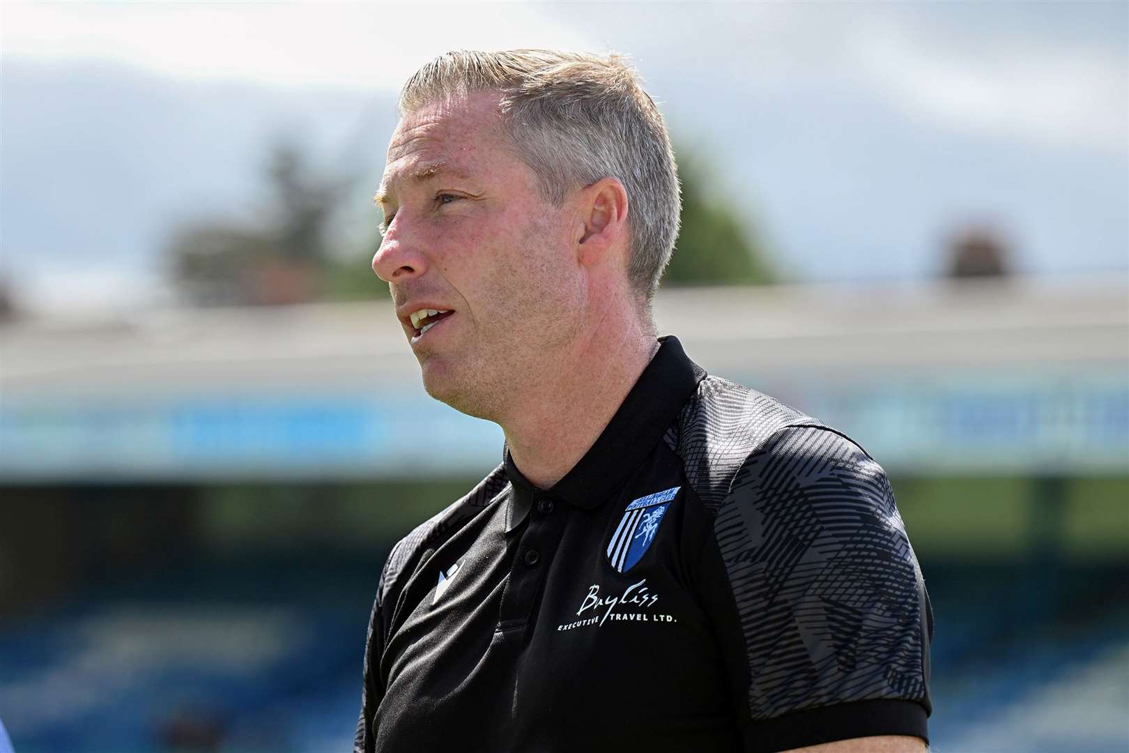 Gillingham manager Neil Harris watched his side boss the first half against Charlton Picture: Keith Gillard