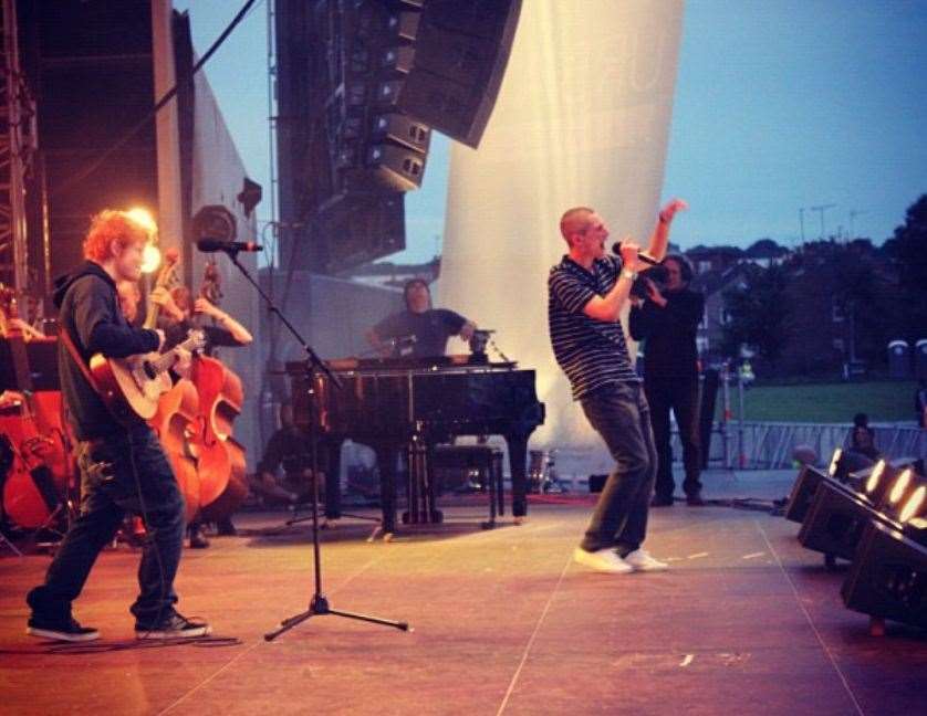 Devlin performing with Ed Sheeran at V Festival. Picture: @devlinartist/Instagram