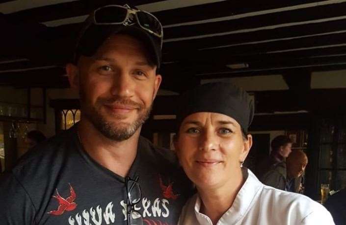 Tom Hardy with The White Lion chef, Sarah
