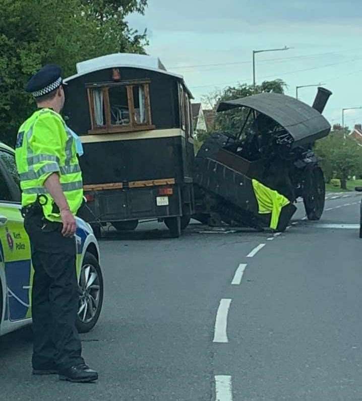 A steam traction engine blocked the road in Hildenborough when a rear wheel fell off. Picture: Jackie Nixon (47641175)