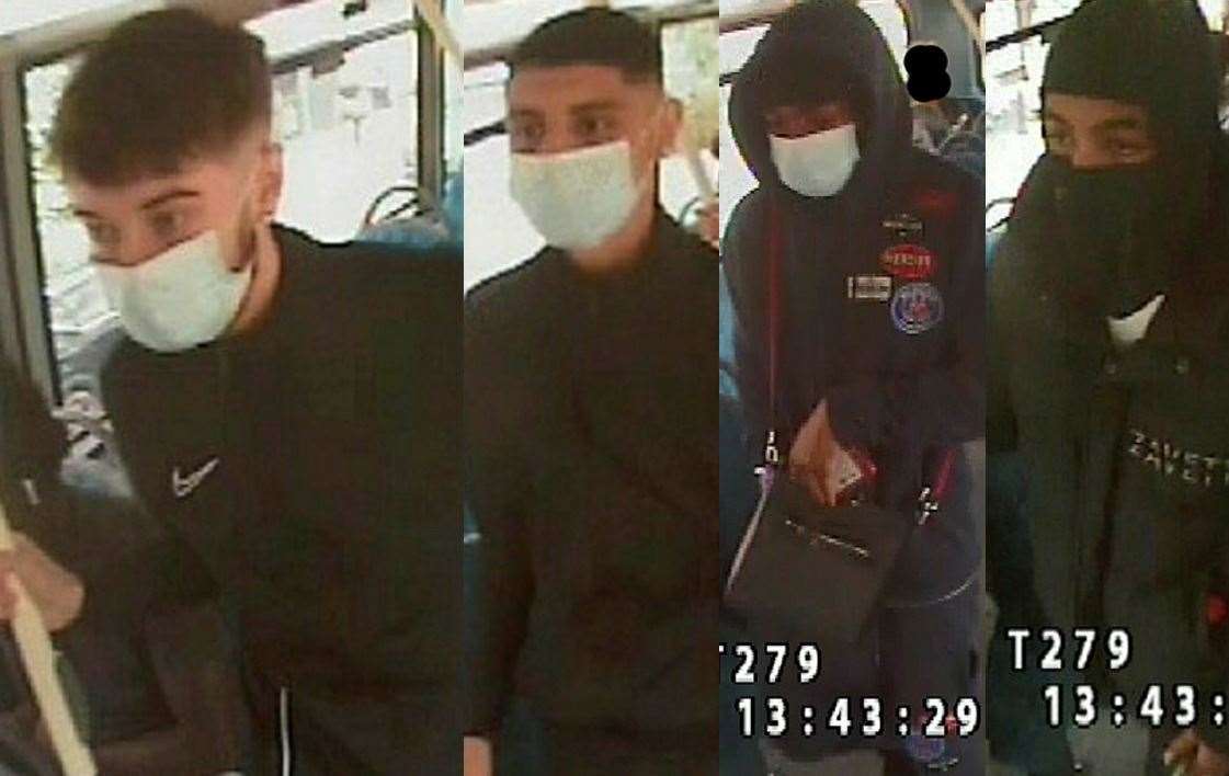 Four men caught on CCTV on the bus in Bromley. Picture: Met Police