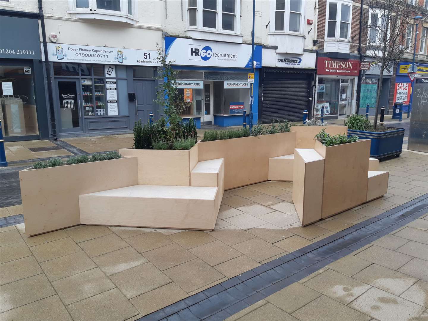 One of the parklets outside B&M in Biggin Street, Dover