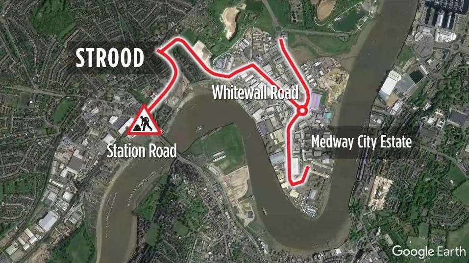 The area in red marks the queue drivers faced throughout Strood