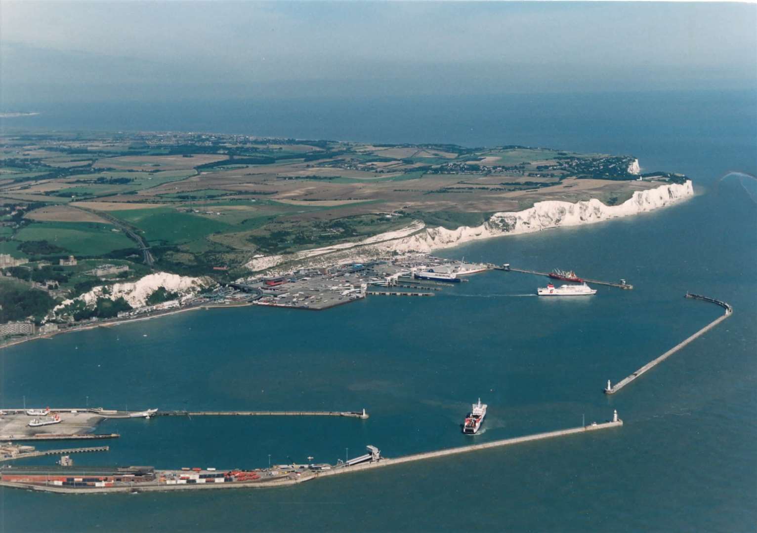 Dover's port, harbour and world famous cliffs pictured in 1995
