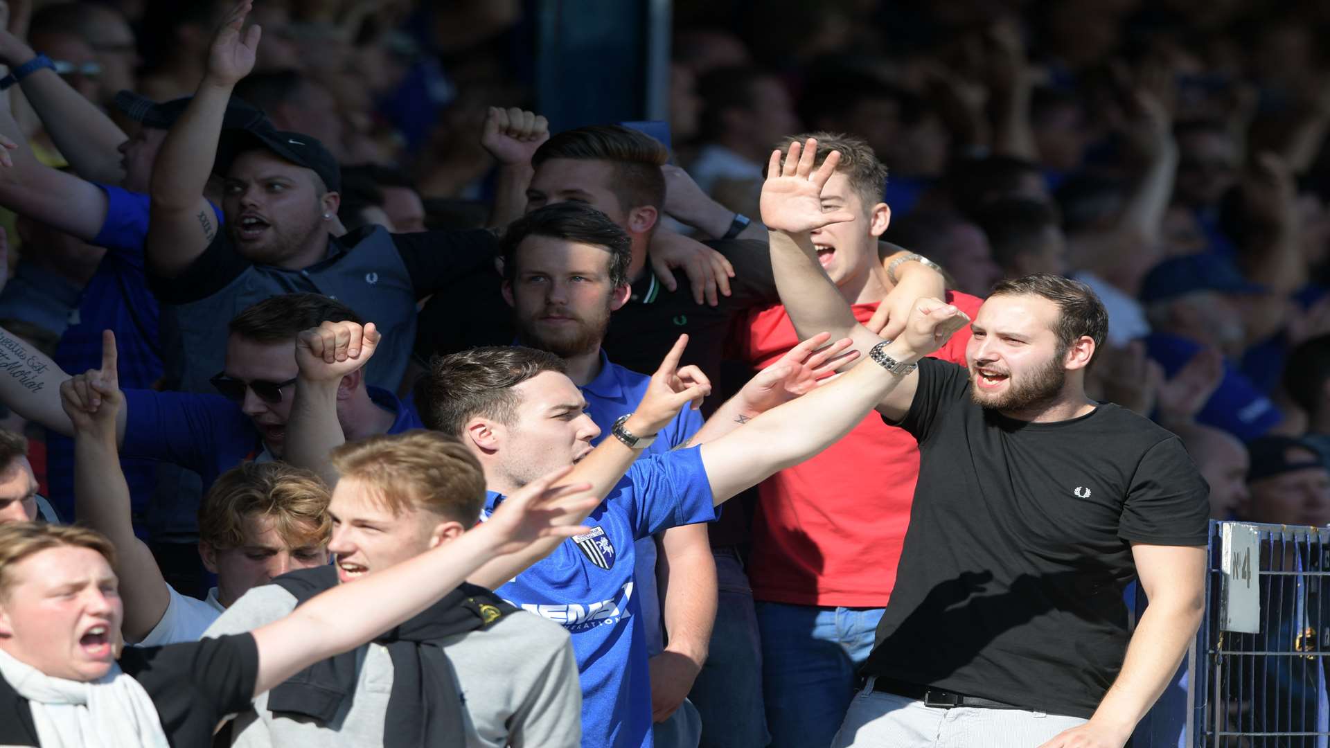 Gills fans celebrate the victory at Southend on the opening day of last season. Picture: Barry Goodwin