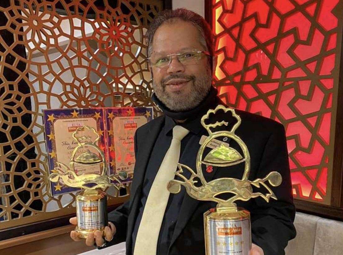 Abdul Kalam Azad Suton in 2021 when he received a lifetime achievement award, and his restaurant was named the best in Kent. Picture: Azad Suton