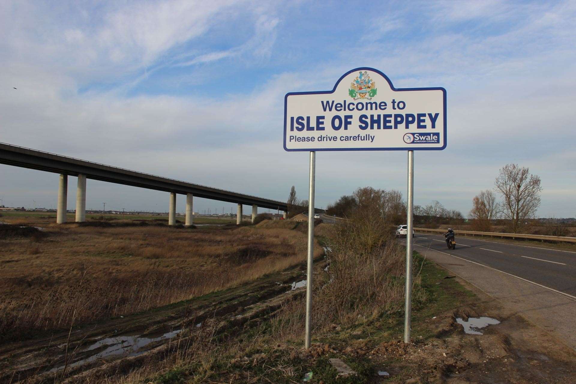 Welcome to Sheppey sign by the Sheppey Crossing
