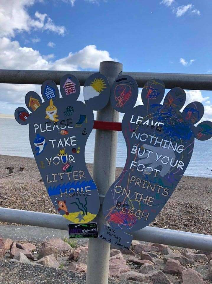 The steel 'beach feet' on the seafront at Minster, Sheppey, reminding visitors to take their rubbish home. They have been made by Darren Hardy of Sheerness firm Unit Engineering and are based on an idea by is friend Tony Valentine. (38161744)