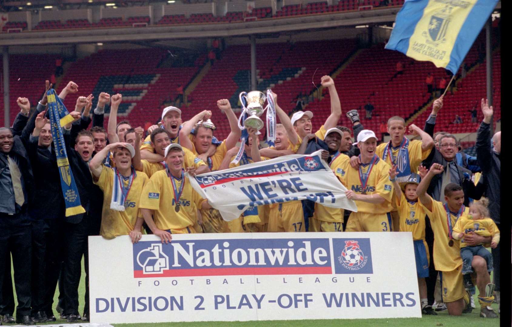 Gillingham celebrate after beating Wigan in the Division 2 play-off final at Wembley on 28 May, 2000