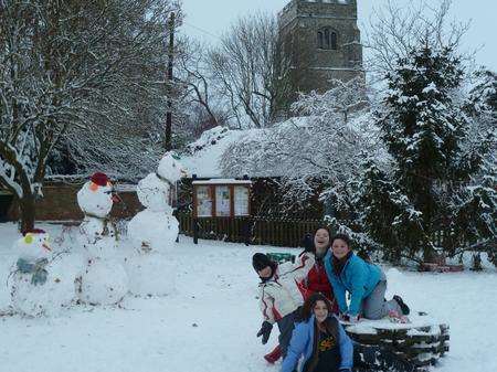 These are pictures of a snowman family made on the village green (The Glebe) in Egerton, sent in by Kate Fenwick