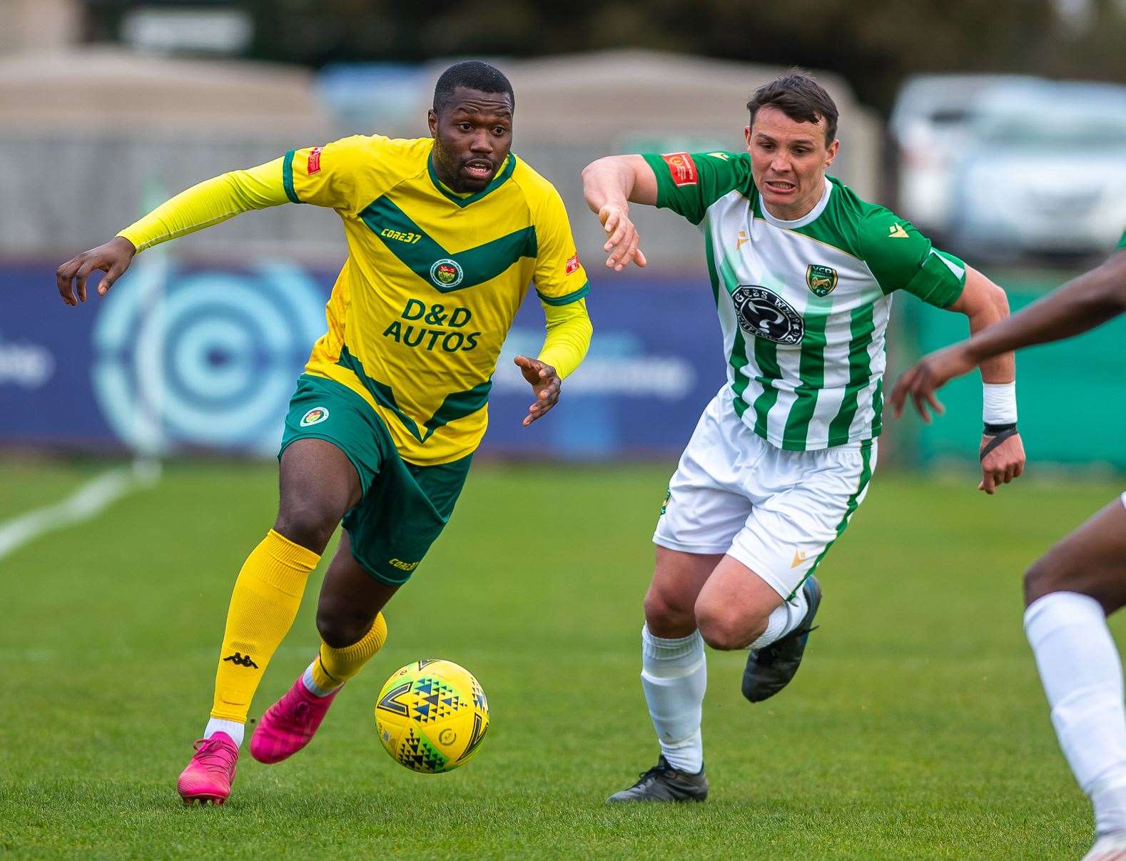Mo Kamara on the ball for Ashford at VCD Picture: Ian Scammell