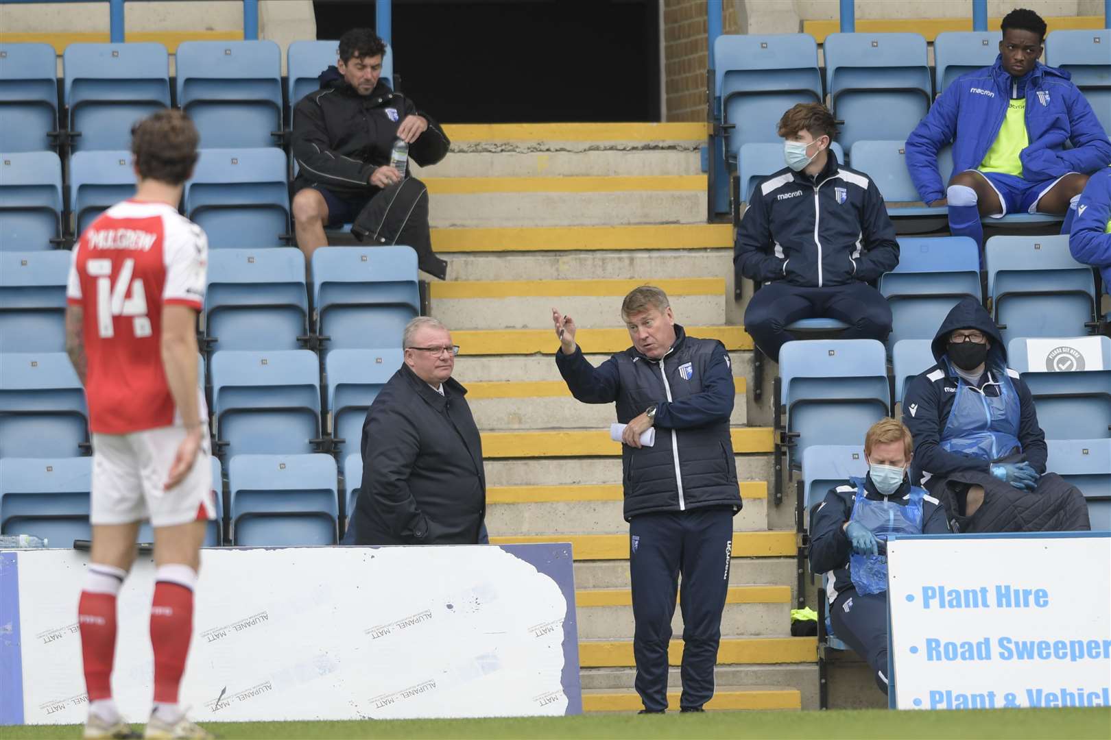 Manager Steve Evans listens to his assistant Paul Raynor. Picture: Barry Goodwin (42843037)