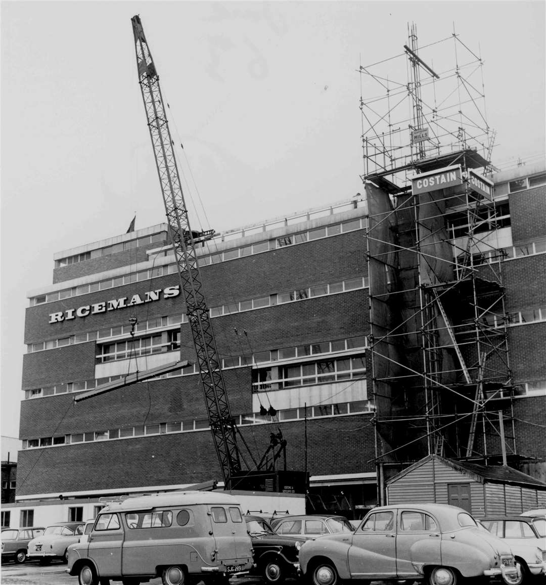 Renovation work at Ricemans department store in Canterbury in June 1963 after the spectacular fire of March that year, when the top floor was badly damaged