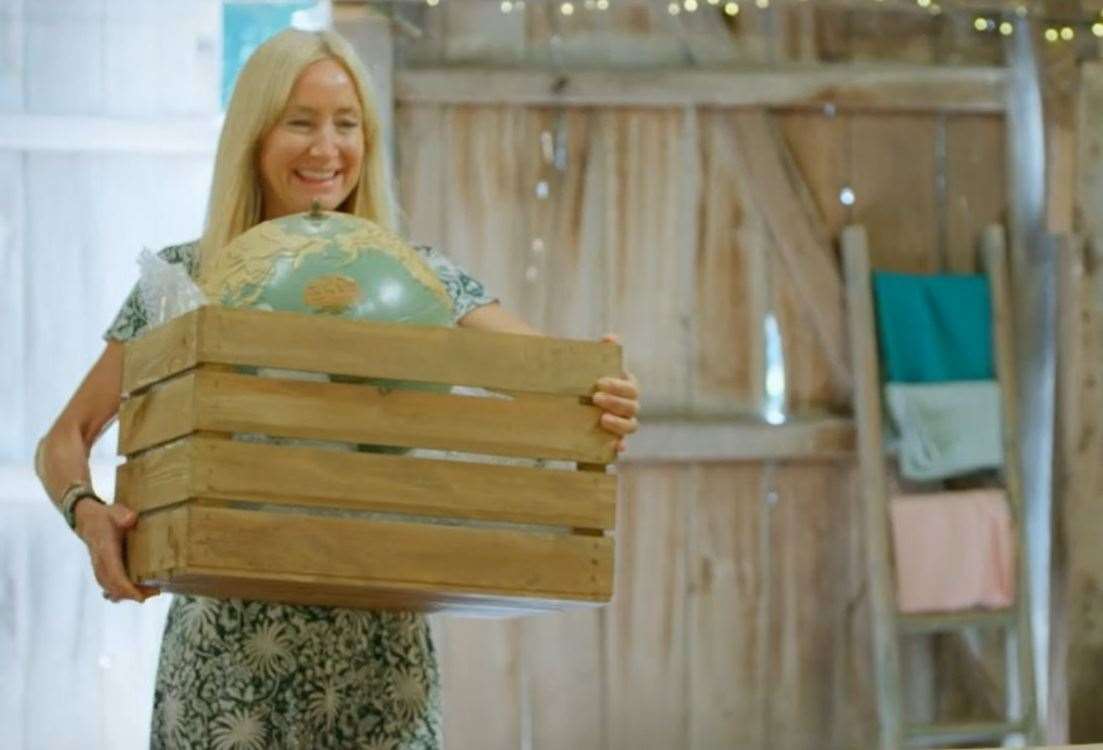 Klare Kennett delivering her dad's damaged globe to The Repair Shop. Picture: Ricochet/BBC