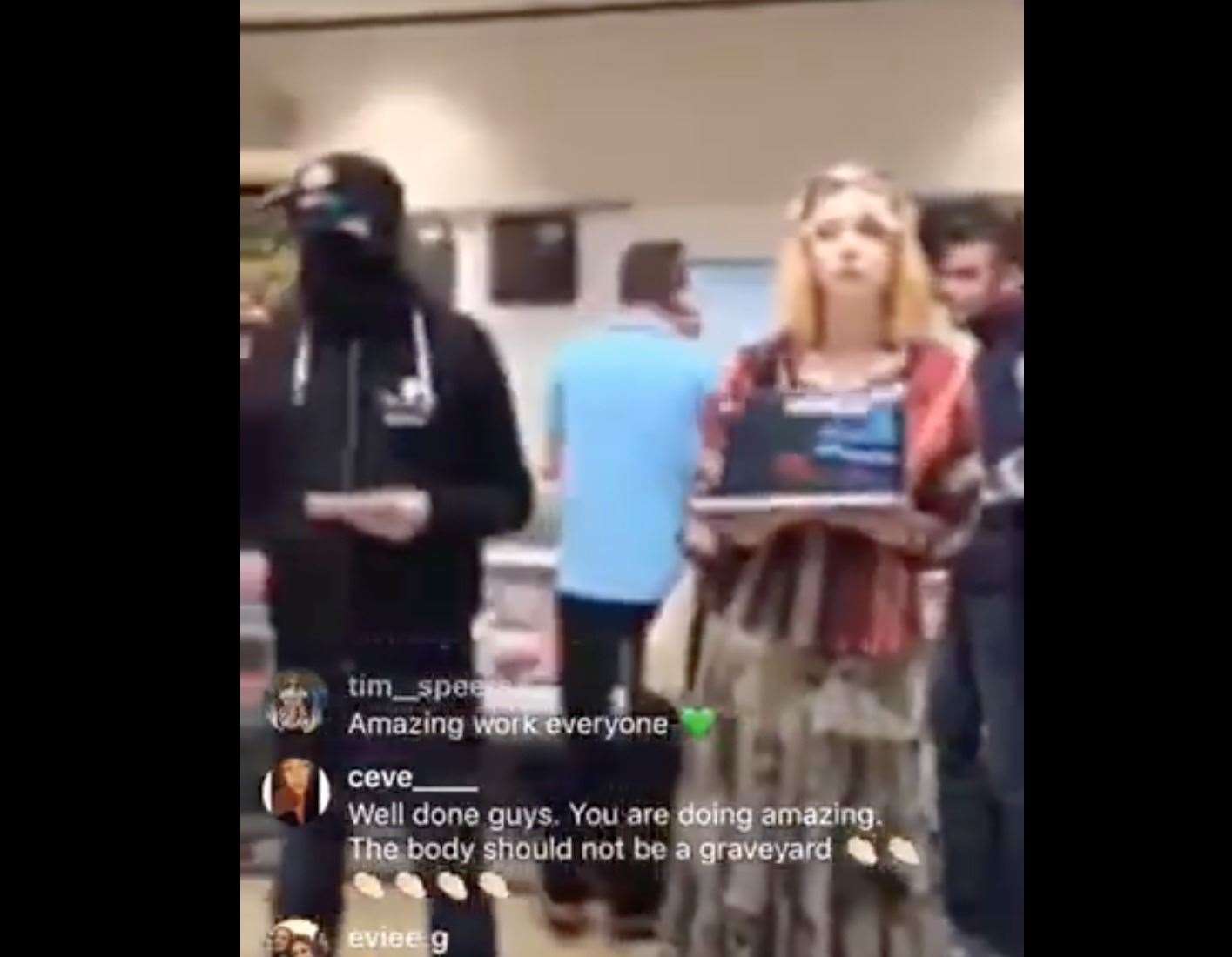 Claire Folan and friends staged a protest at the meat counter in Canterbury Sainsbury's (8911852)