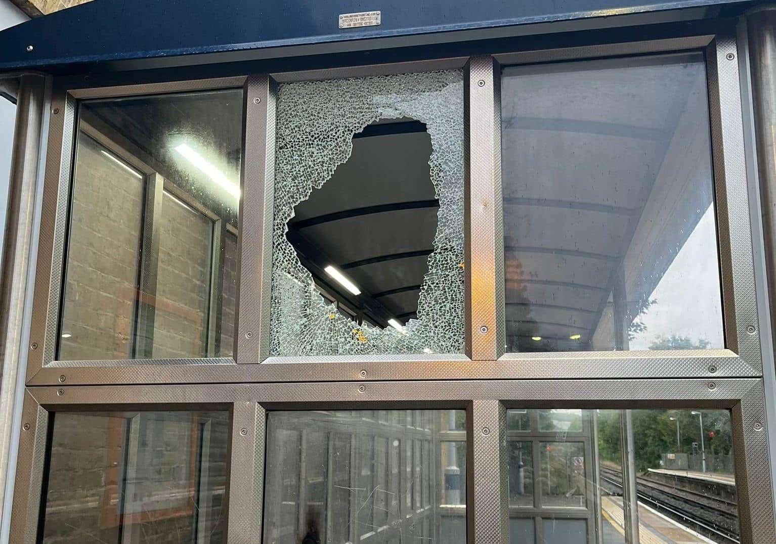One of the windows at the station shelter has been smashed