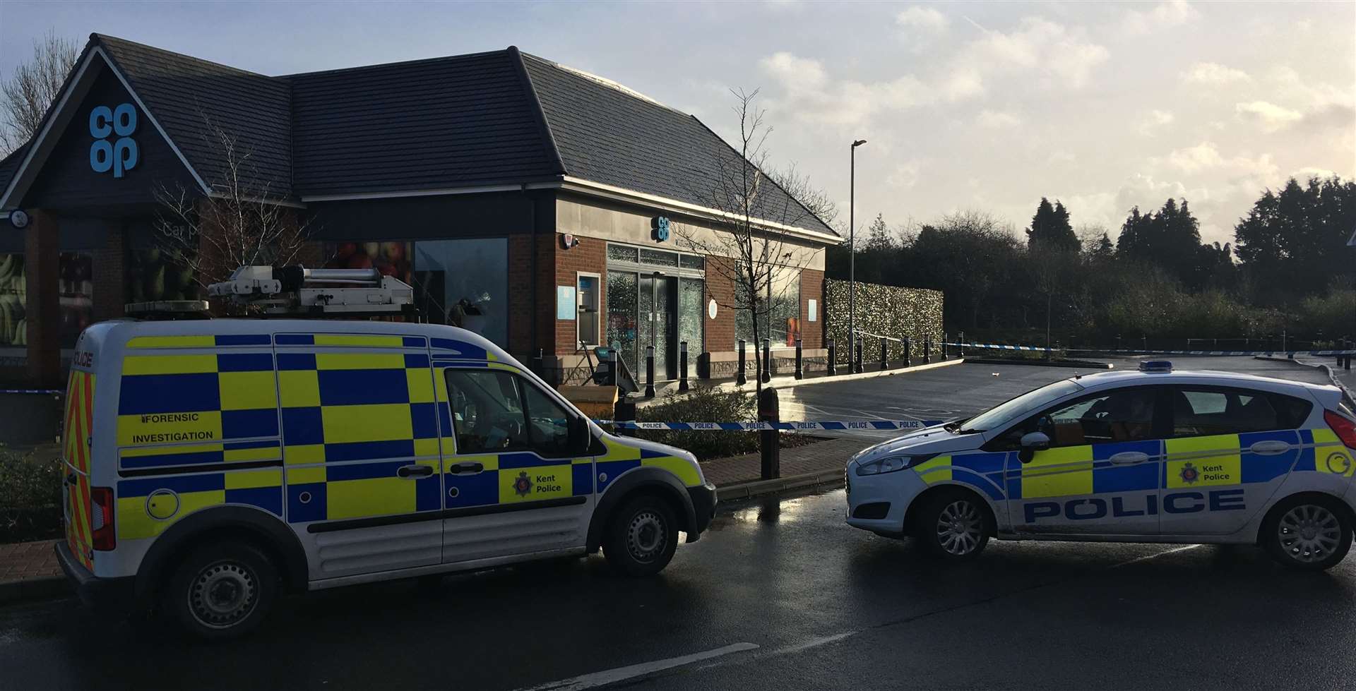 Police at the Co-op store in Harrietsham after the attempted theft
