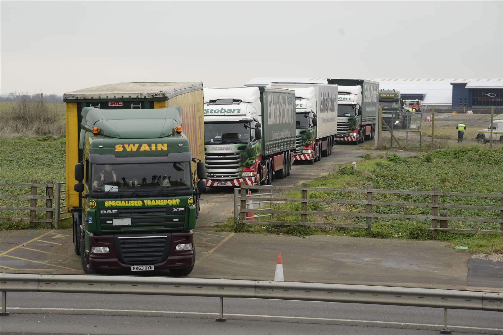 Lorries leaving Manston airport bound for Dover. Picture: Paul Amos
