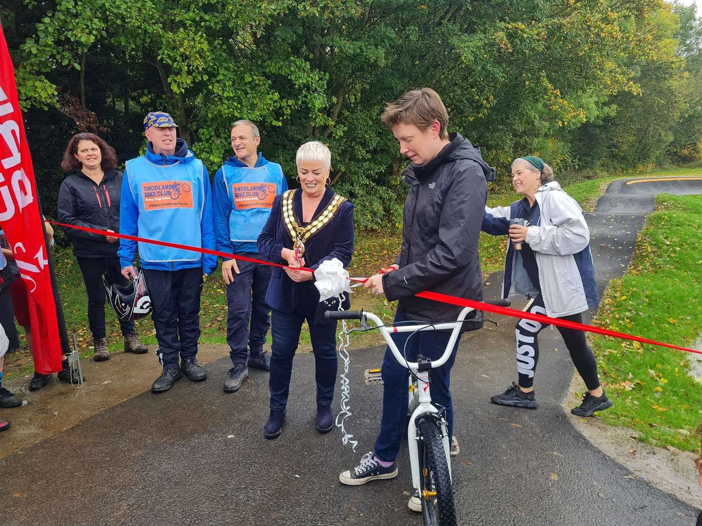 MP Tracey Crouch and Mayor Sue Bell performed the ribbon cutting ceremony at the new pump track in Snodland. Picture: Snodland Town Council