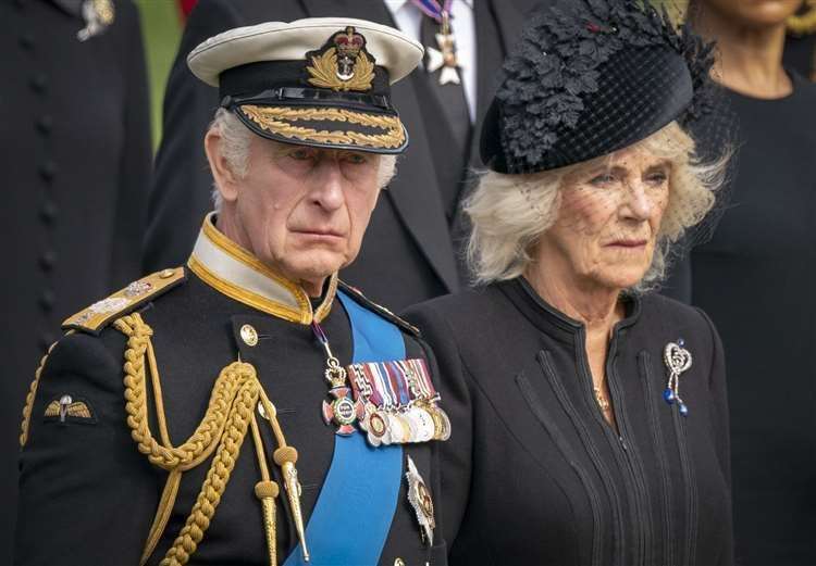 King Charles III and the Queen Consort at the Queen’s funeral. Picture: Jane Barlow/PA.