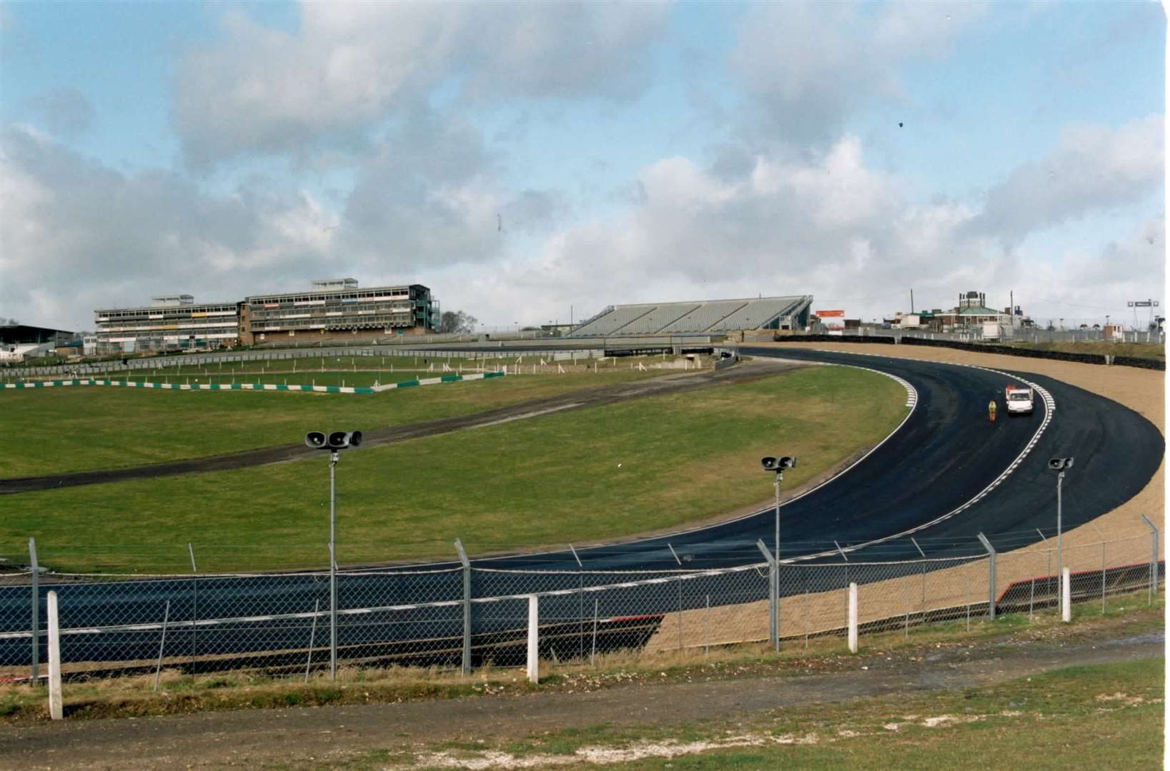 Hailwood Hill and the Paddock Hill bend is one of the most famous sections of circuit in British motorsport. A new grandstand has replaced some of the old stands at the top of the hill on the main straight. File pictured dated February 25, 1997