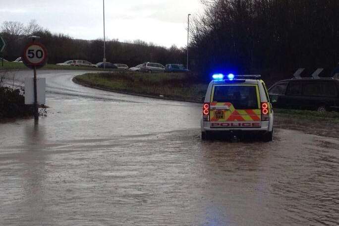 A slip road at the M26 closed by flooding. File picture: @KentPoliceRoads
