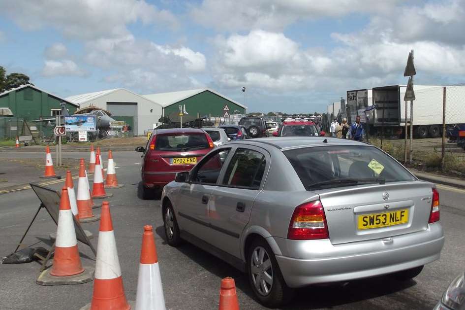 Organisers try to control traffic for the South East Airshow with cones. Picture: Mike Pett
