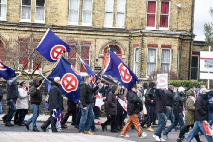 Far right marchers in Folkestone Road, January 30, 2016, before rioting erupted. Picture: Alan Langley for KMG