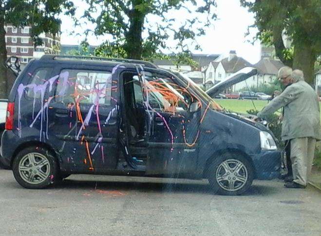 One elderly man found his car completely trashed in paint