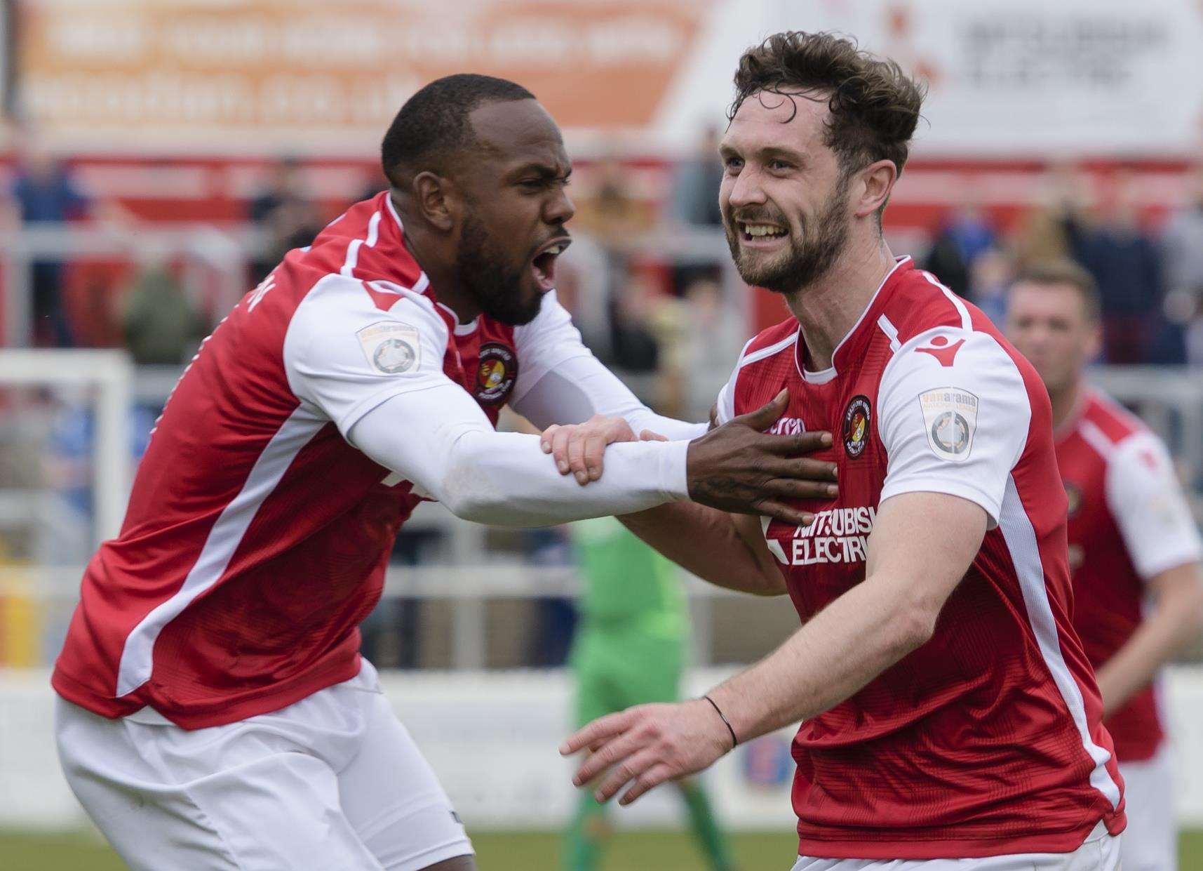 Dean Rance celebrates scoring the equaliser for Ebbsfleet. Picture: Andy Payton