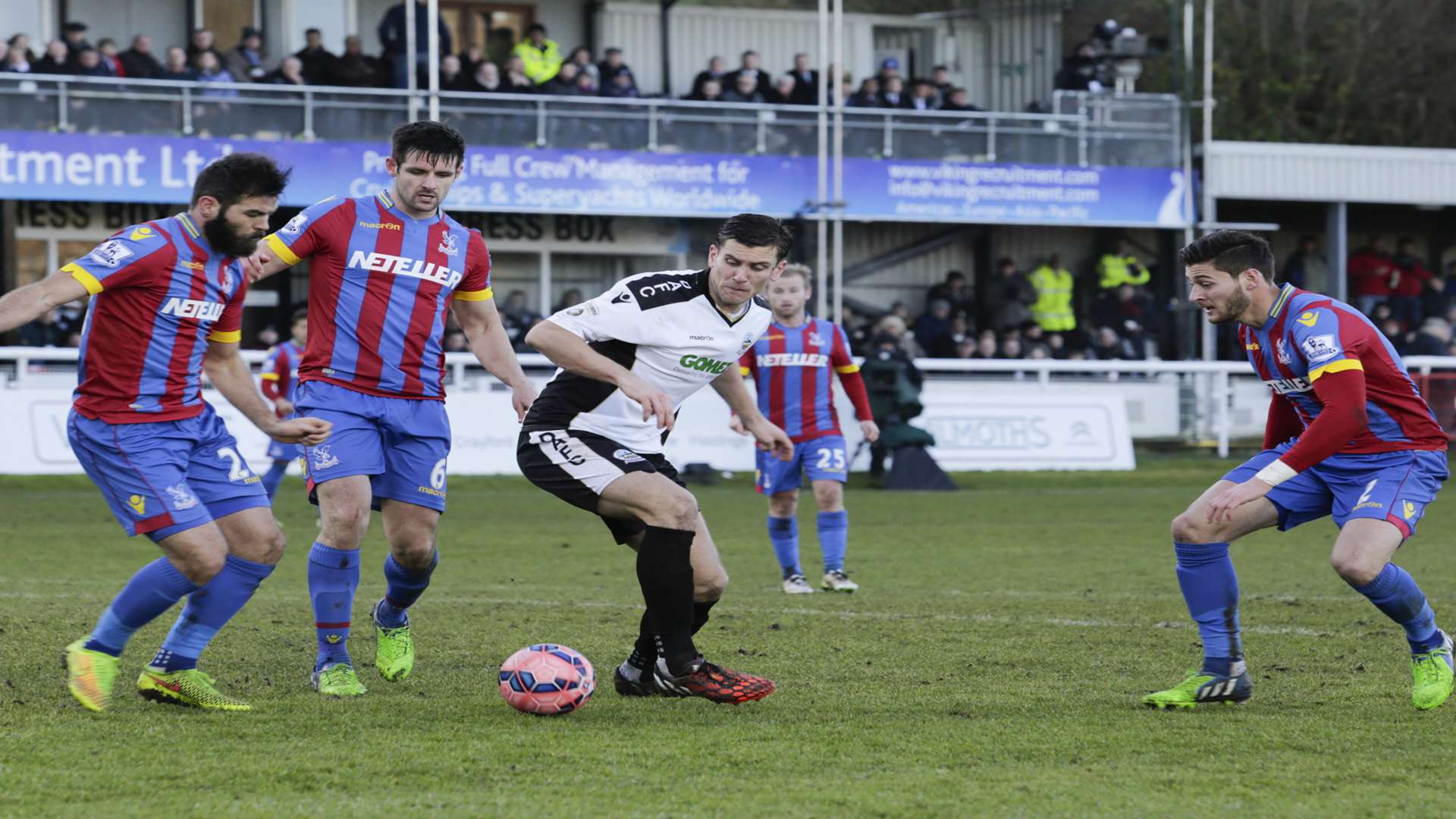 Tom Bonner on the ball for Dover against Crystal Palace in the FA Cup Picture: Martin Apps