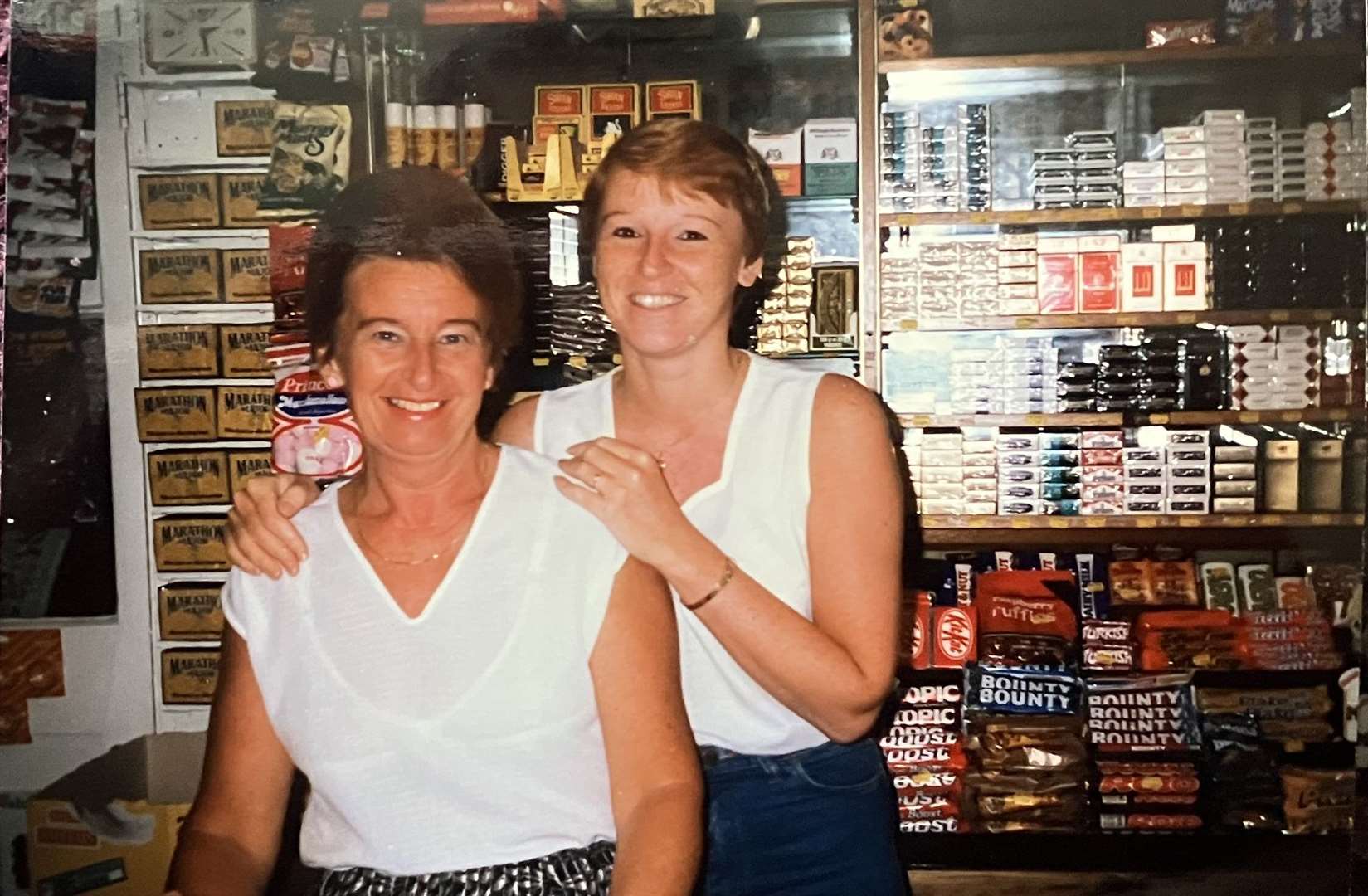 June and stepdaughter Yvonne in the shop in 1985. Image: June Briggs