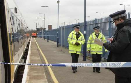 Police officers at the station on the day of the tragedy. Picture: ANDY PAYTON