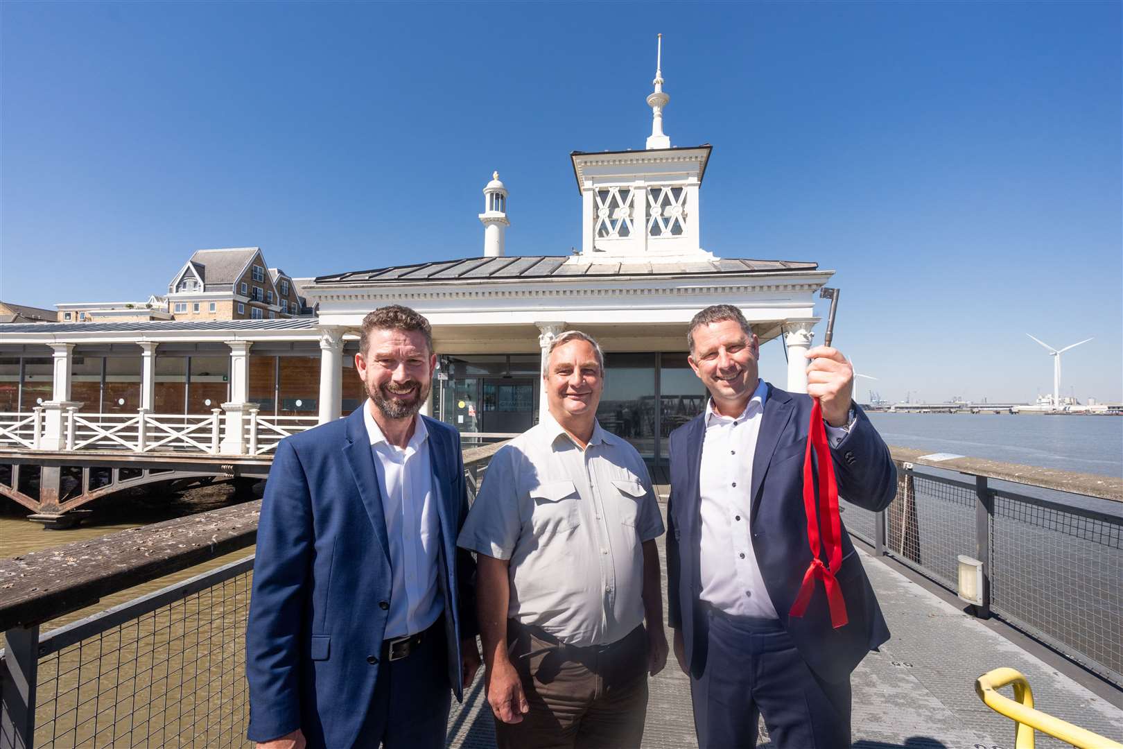 From left: Deputy chief executive Gravesham council Nick Brown, leader of the council Cllr John Burden, and chief executive of Uber Boat Sean Collins. Picture: Thames Clippers