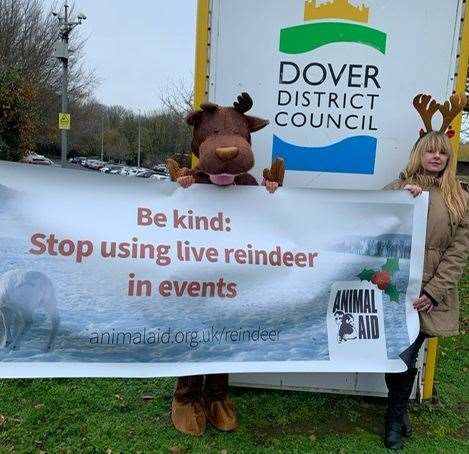 Animal Aid protesters at Dover District Council opposing plans to use live reindeer at a Christmas event. Picture: Animal Aid