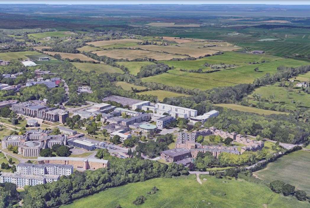 Land to the north of the University of Kent's Canterbury campus has been earmarked for a 2,000-home 'rural settlement. Pic: Google Earth