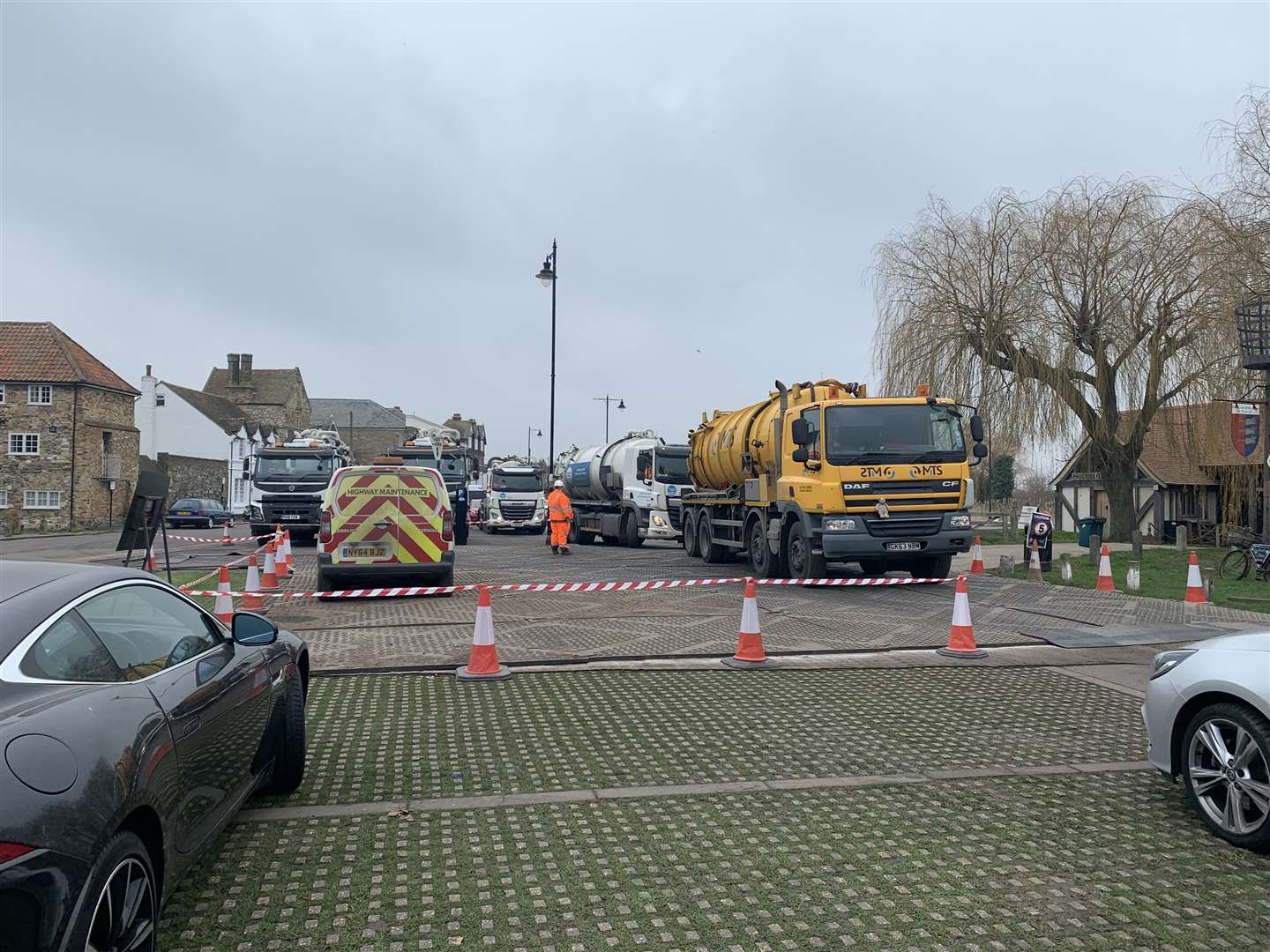 A section of the Quay car park in Sandwich is being used by Southern Water as the firm works towards making repairs