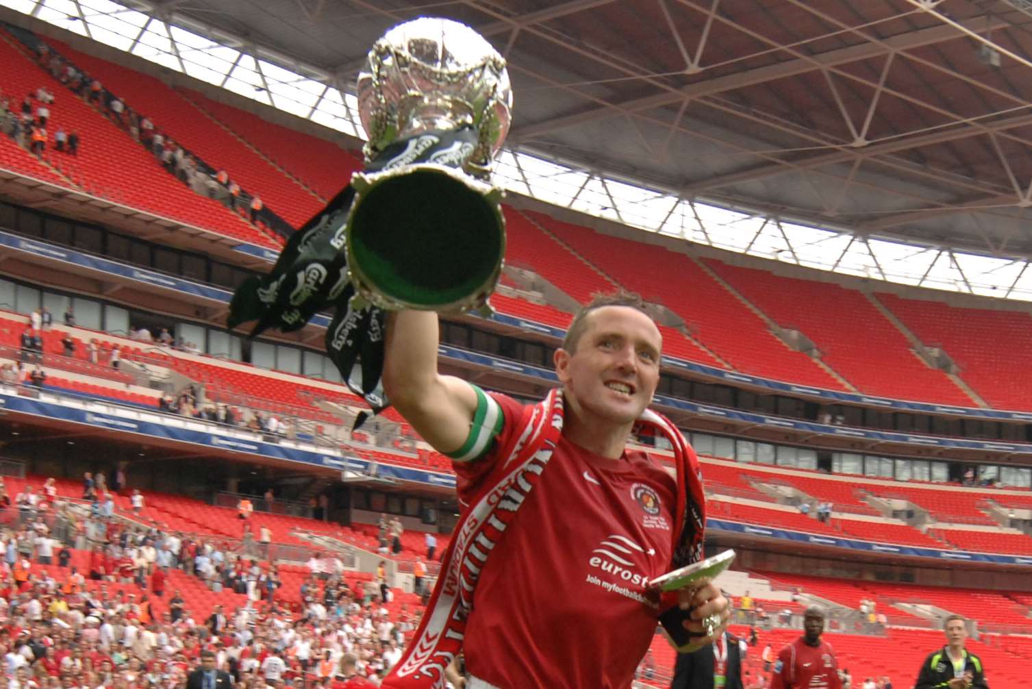Paul McCarthy leads the celebrations at Wembley in 2008 Picture: Barry Goodwin