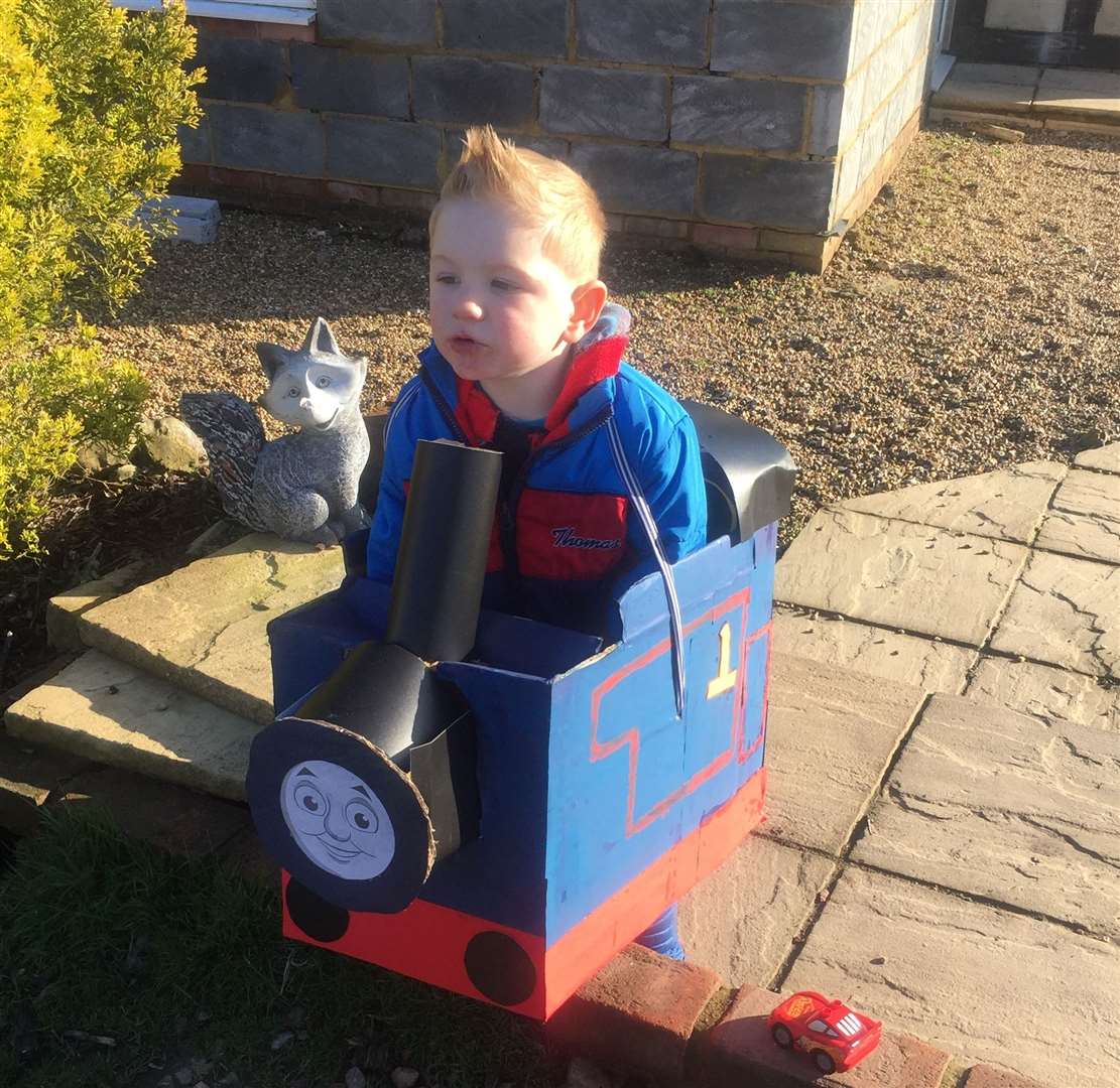 Alonso Russell, three who goes to Barham Pre-School, as Thomas the Tank Engine