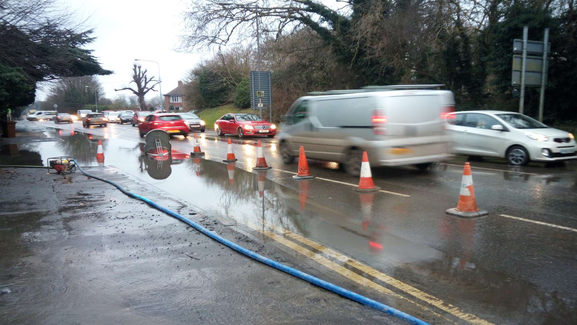 Flooding on the A2 after a water main burst. Picture: Alan Wood.