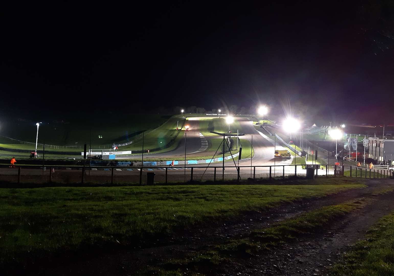 Floodlights allowed racing to continue until the 6pm curfew on Saturday evening