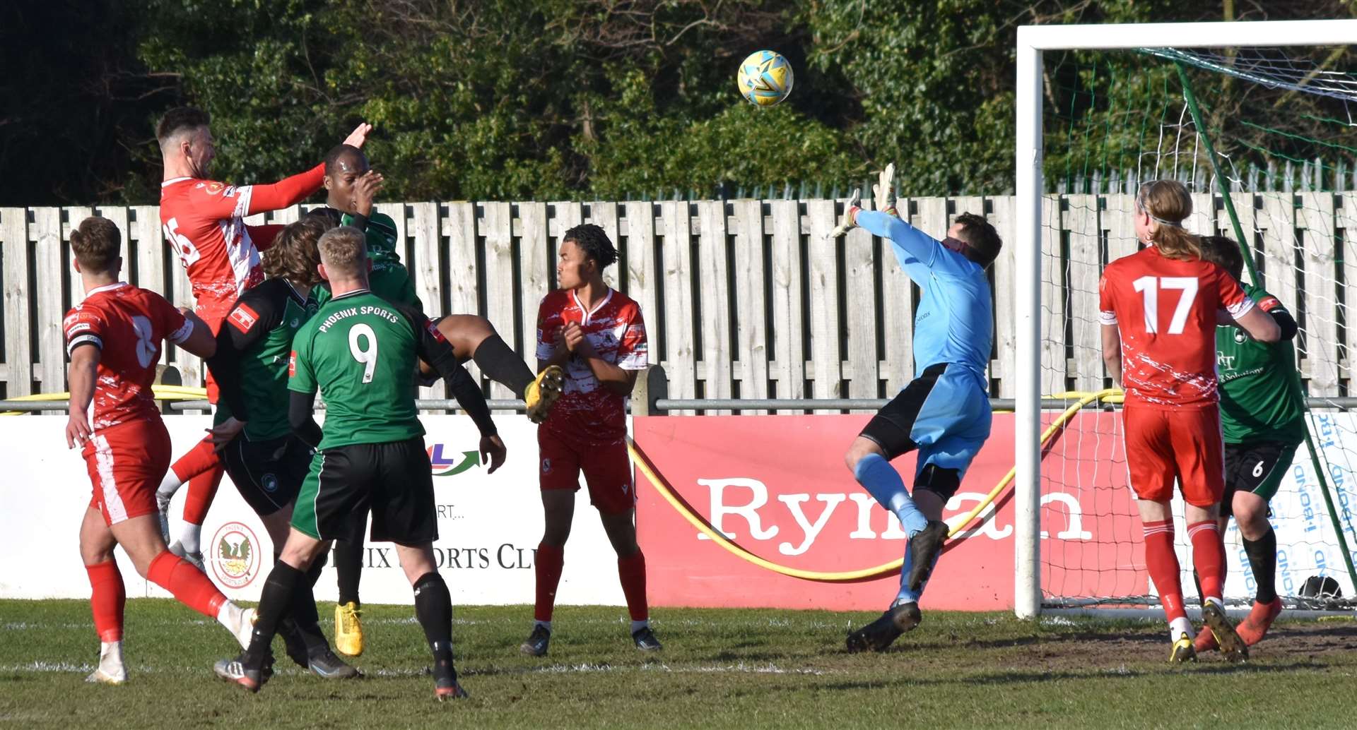 Jamie Coyle heads home Ramsgate's first goal at Phoenix Sports Picture: Alan Coomes
