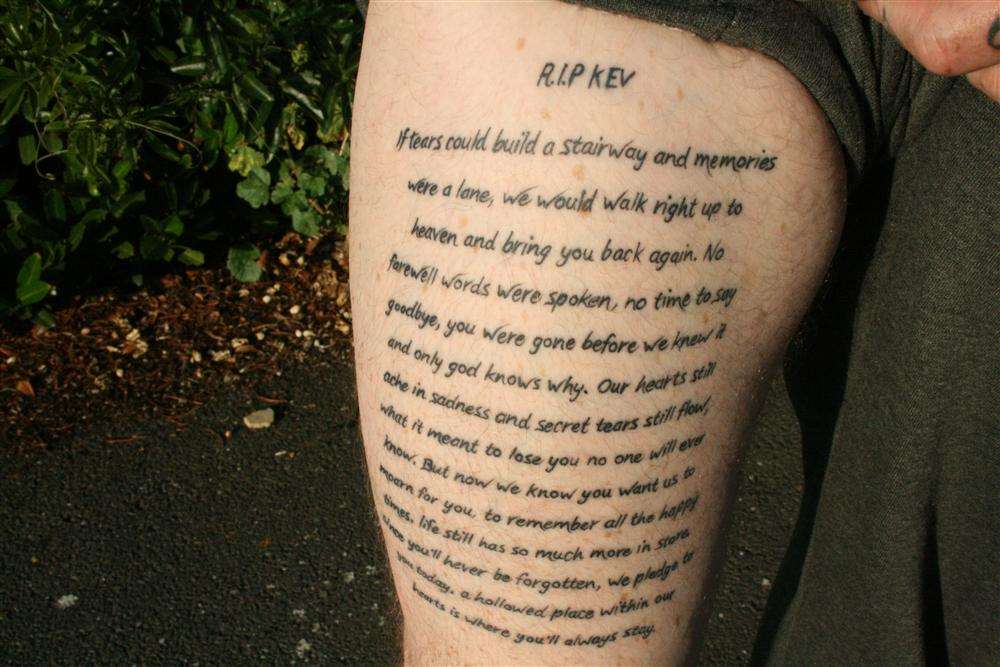 Uncle Pat has a poem written on his thigh