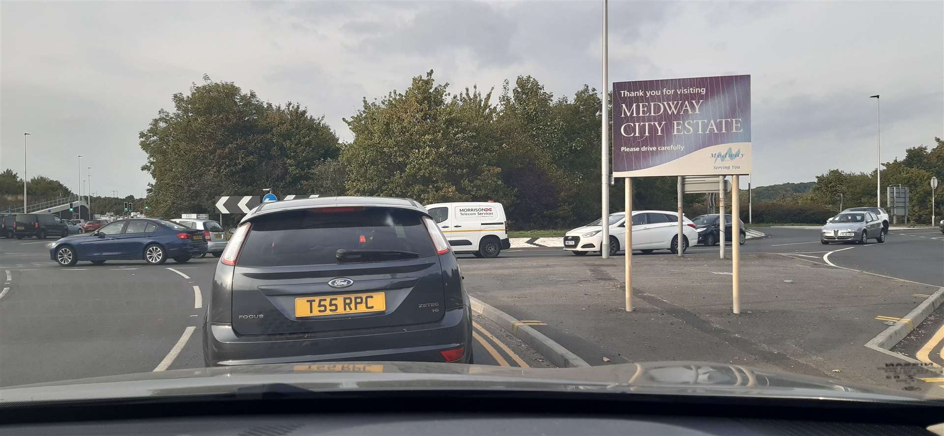 Traffic can be seen queueing from the Medway City Estate