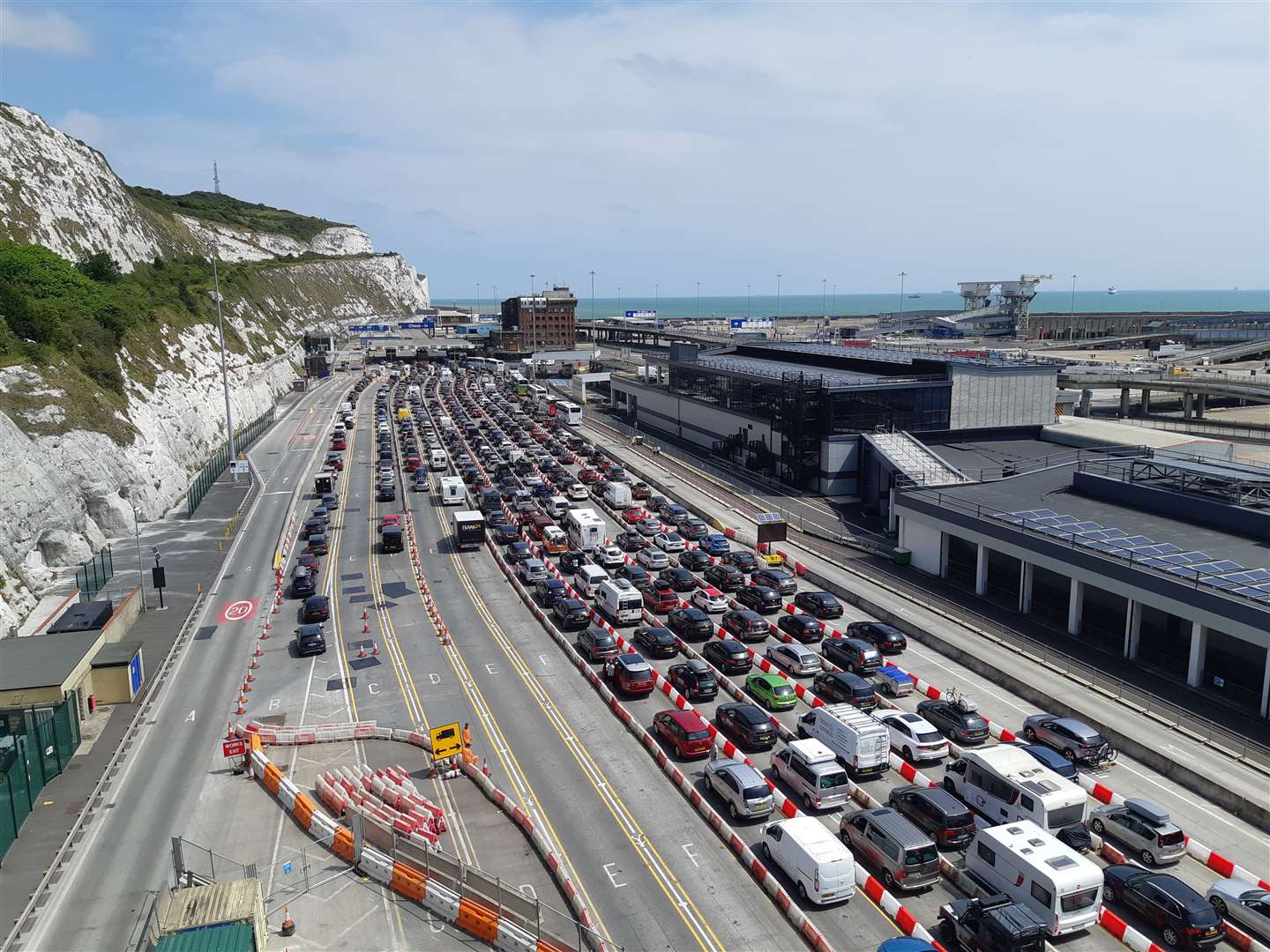 Cars have been left waiting for hours on roads in Dover as they attempt to leave for France. Picture: Sam Lennon