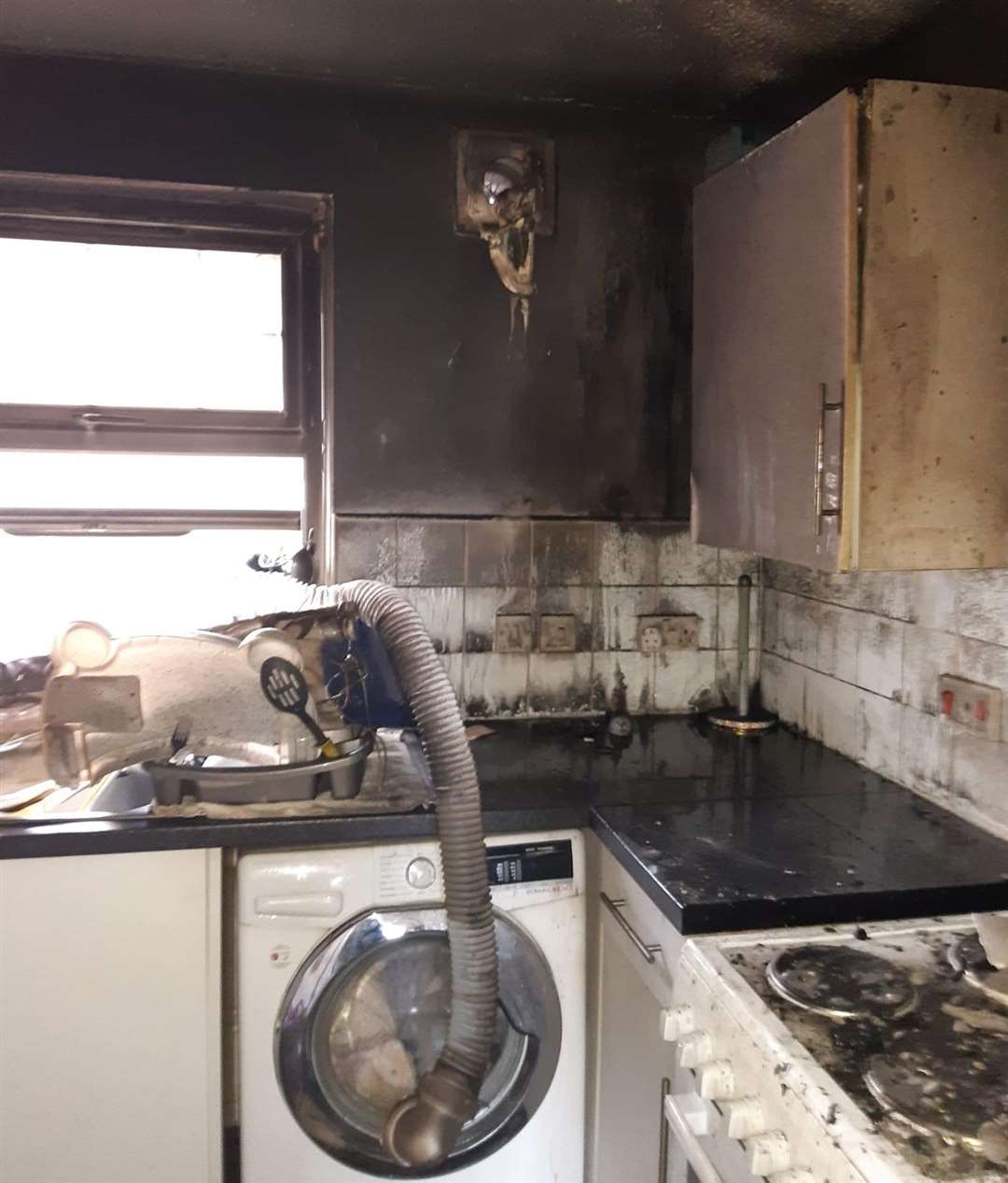 The kitchen was destroyed in a fire at the home in Greenhithe High Street