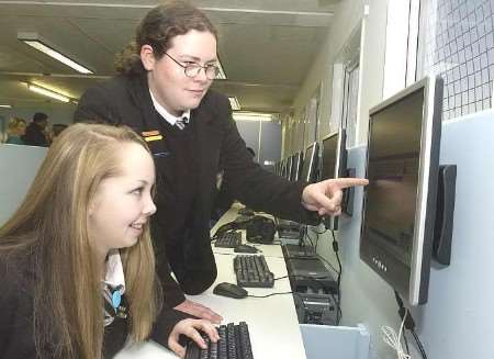 Students Amy Rutland and April Clemo working in the new ICT suite. Picture: CHRIS DAVEY