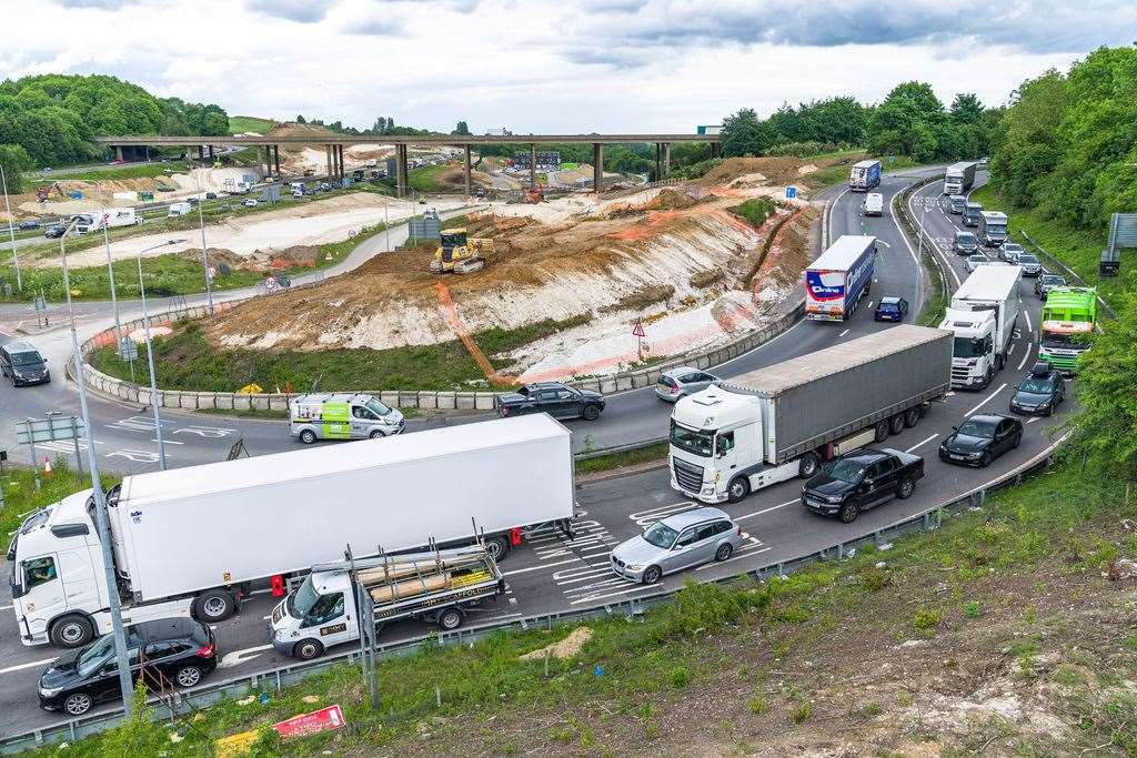 Work at the M2 junction 5 improvement scheme by Stockbury Roundabout is hoped to reduce the number of collisions at one of Kent's busiest junctions. Picture: National Highways